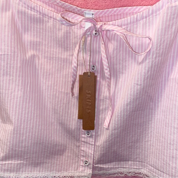 SKIMS Cherry Blossom Pink White Stripe Pajama Tank Cotton Lace Large Pajama Chic - Picture 3 of 12